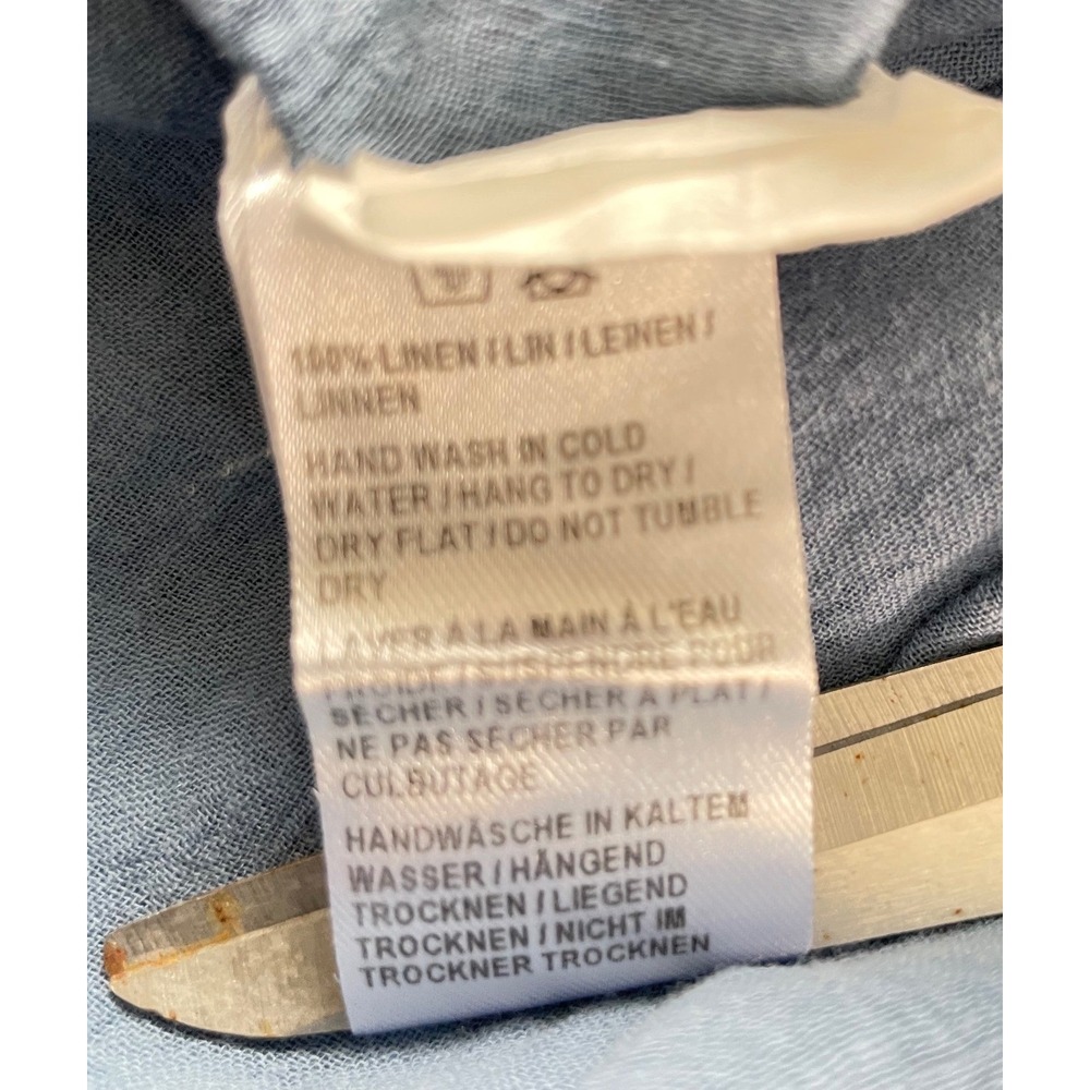 Saks Fifth Avenue Womens Dress XL Midi Blue 100% Linen Boho  Ruffle V-Neck Italy - Picture 10 of 12